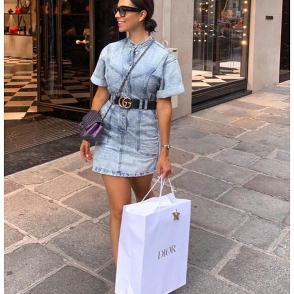 Topshop Dresses & Skirts - NWOT Topshop Acid Wash Denim Shirt Dress Y2K Utility Snap Button 6